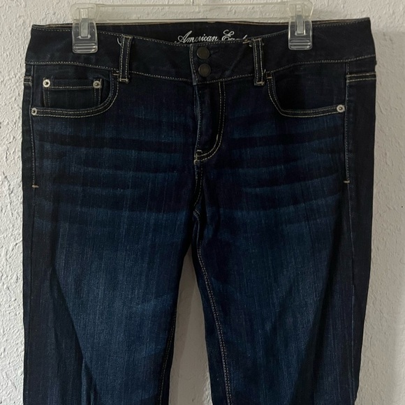 American Eagle Y2K Style Low Rise Dark Wash Flare boot cut jeans 10 Long - Picture 3 of 9